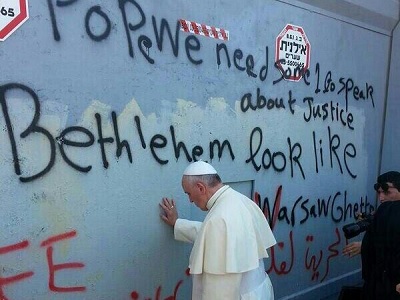 Pope Francis at Israel's Separation Wall in Bethlehem. (Twitter)