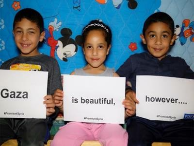 Kids from the Fayad Palestinian-Syrian family in Gaza who struggle to survive with their family that lives in a nylon tent (Photo: PCRF) 