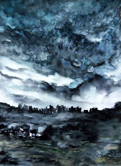 Rain in Abu Dis (painting inspired by Rima Najjar’s photography)
