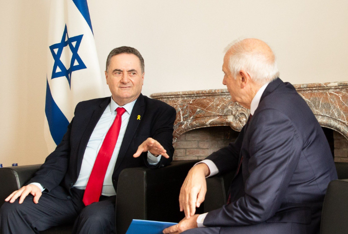 Israel's Foreign Minister Israel Katz and EU Foreign Policy Chief Josep Borrell. (Photo: via Ambassador Hair Regev TW Page)  